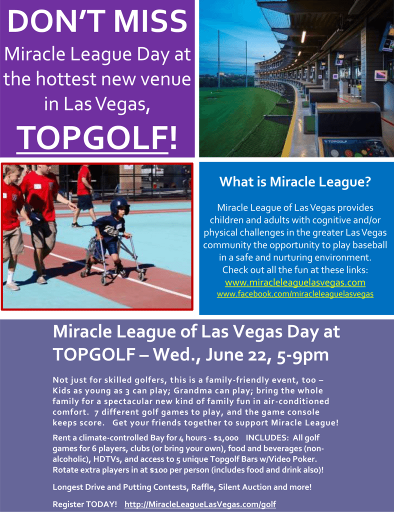Miracle League of Las Vegas Top Golf Fundraiser Flyer