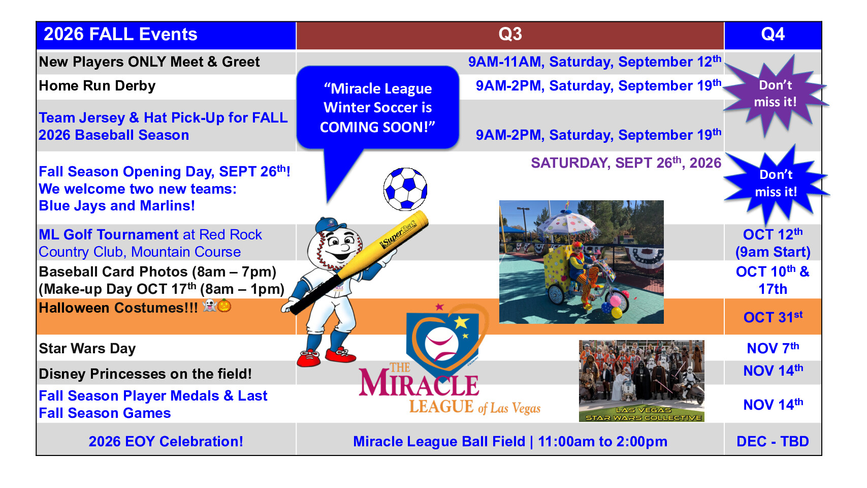 2026 FALL EVENTS Calendar